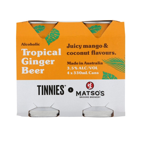 Matso's Tinnies Tropical Ginger Beer Can 330mL | 4 Pack
