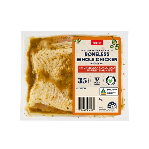 Coles Boneless Whole Chicken With Caribbean & Jalapeno Inspired Marinade | 1kg