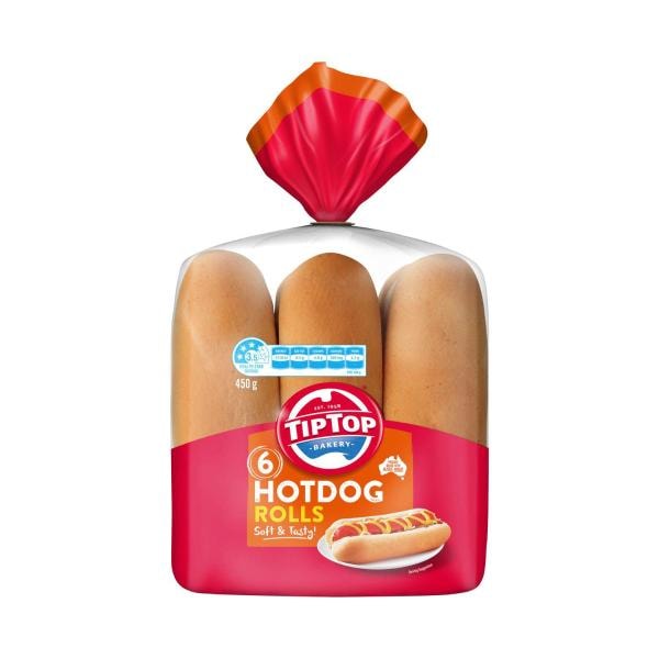 Tip Top White Bread Hot Dog Rolls | 6 pack