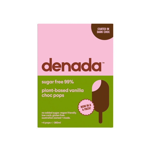 Denada Sugar Free Ice Cream Chocolate Pops Vegan Vanilla & Dark Chocolate 4 pack | 360mL