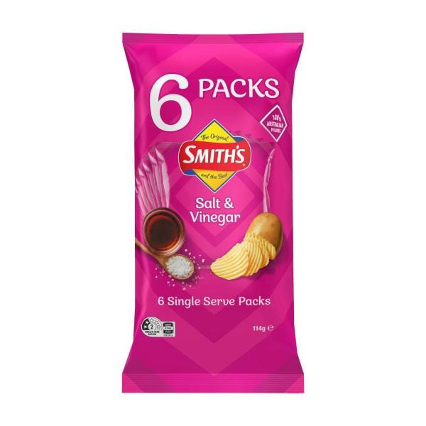 Smith's Crinkle Cut Salt & Vinegar Potato Chips 6 pack | 114g