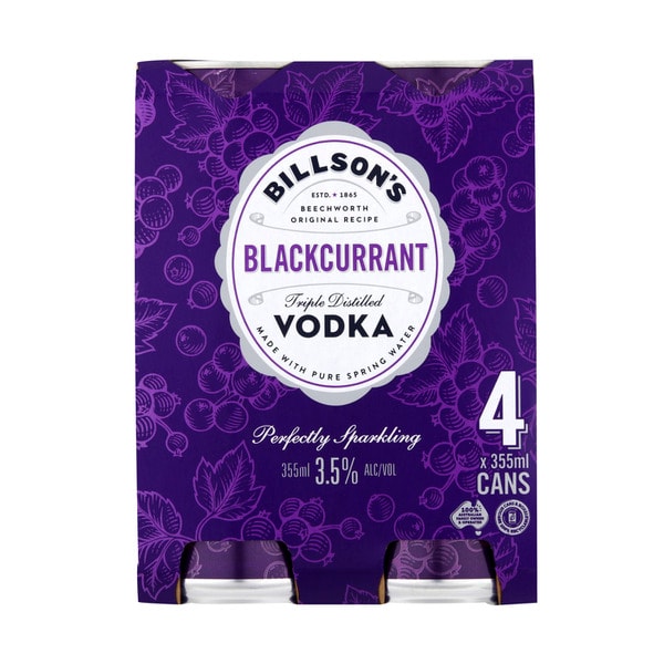Billson's Blackcurrant Vodka Mixed Drink Can 355mL | 4 Pack