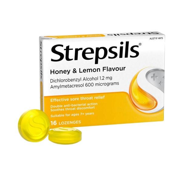 Strepsils Double Antibacterial  Soothing Sore Throat  Lozenges Honey and Lemon | 16 pack