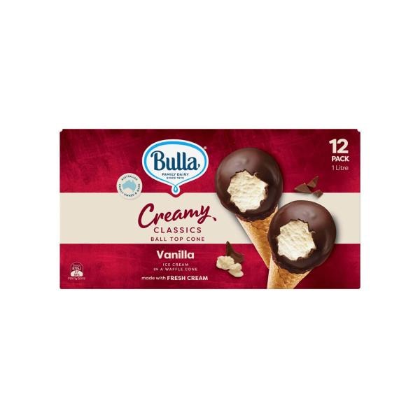Bulla Creamy Classics Ball Top Cones 12 pack | 1.47L