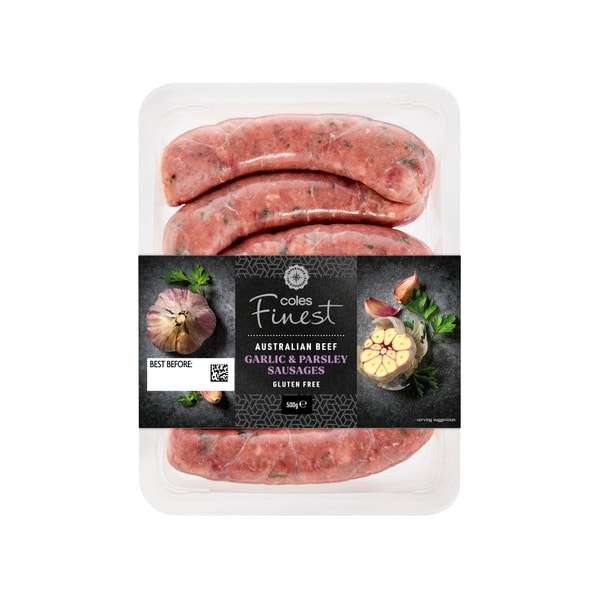 Coles Finest Sausages Beef Garlic Parsley | 500g