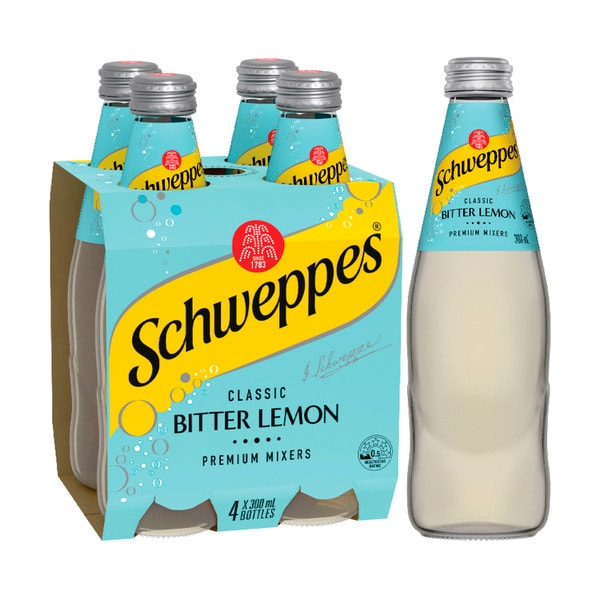 Schweppes Bitter Lemon Soft Drink Classic Mixers Multipack 300mL x 4 Pack | 4 pack
