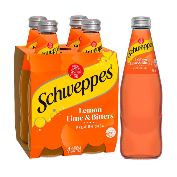 Schweppes Lemon Lime Bitters Soft Drink Classic Mixers Multipack Bottles 300mL x 4 Pack | 4 pack