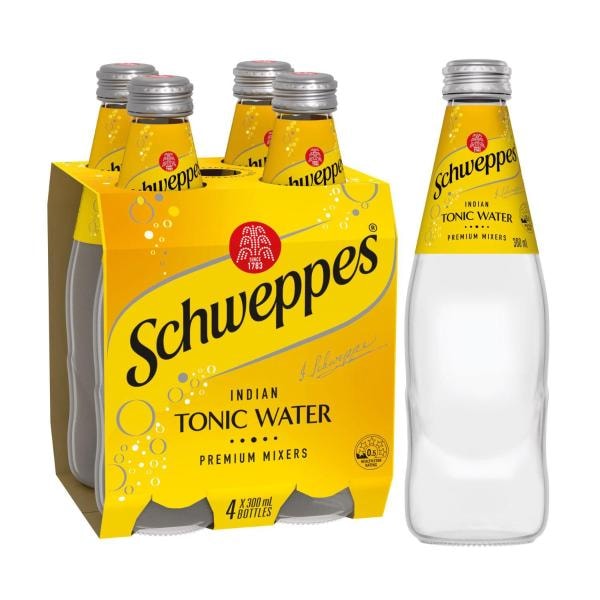 Schweppes Indian Tonic Water Classic Mixers Glass Bottle Multipack 300mL x 4 Pack | 4 pack