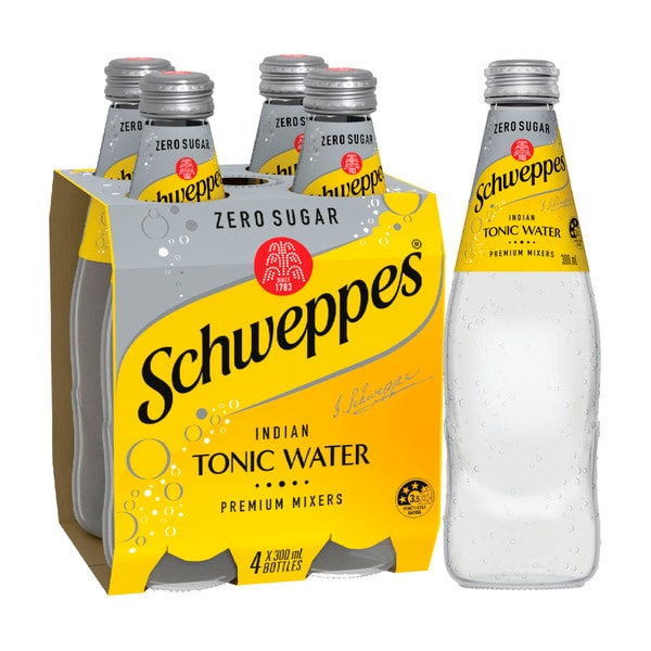 Schweppes Zero Sugar Mixers Indian Tonic Water Bottles Multipack 300mL x 4 Pack | 4 pack