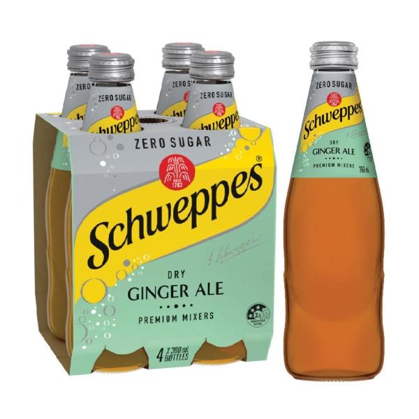 Schweppes Zero Sugar Dry Ginger Ale Soft Drink Mixers Multipack 300mL x 4 Pack | 4 pack