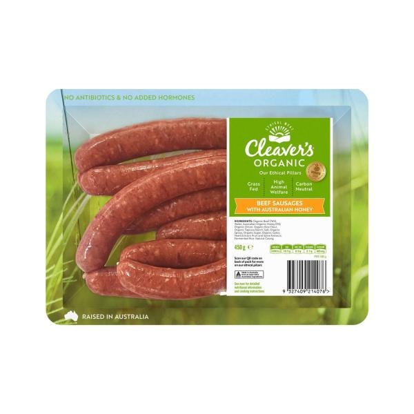 Cleaver's Organic Grass-Fed Beef Sausages With Australian Honey | 450g