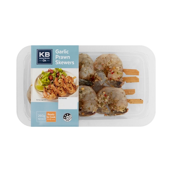 KB Raw Garlic Prawn Skewers | 260g