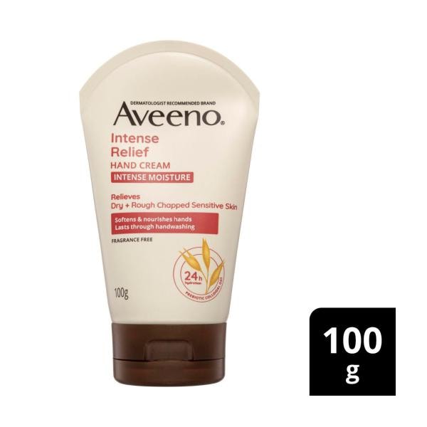 Aveeno Intense Relief Soothing Fragrance Free Hand Cream 24-Hour Moisture Protect Dry Rough Chapped Sensitive Skin | 100g