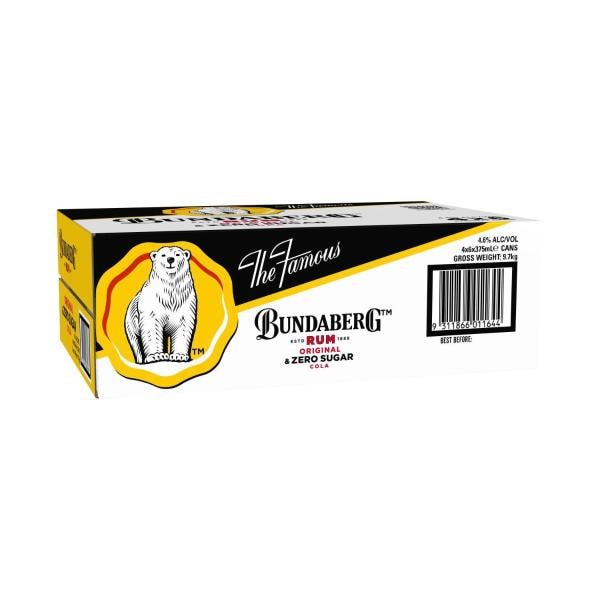 Bundaberg Zero Sugar & Cola Can 375mL | 24 Pack