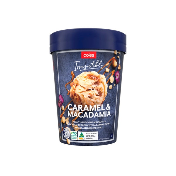 Coles Honey Caramel & Macadamia Ice Cream Tub | 1L