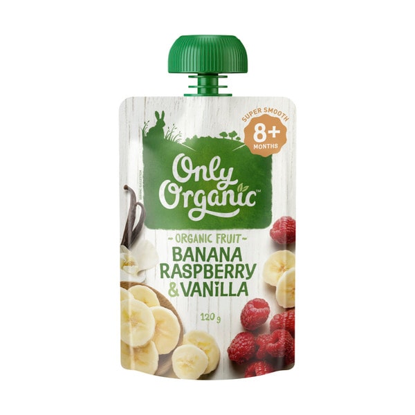 Only Organic Banana Raspberry & Vanilla Baby Food Pouch 8+ Months | 120g