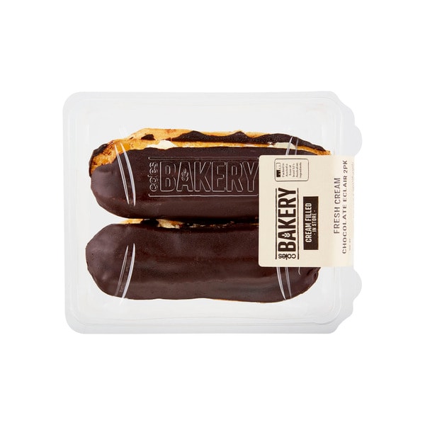 Coles Bakery Fresh Cream Chocolate Eclairs | 2 pack