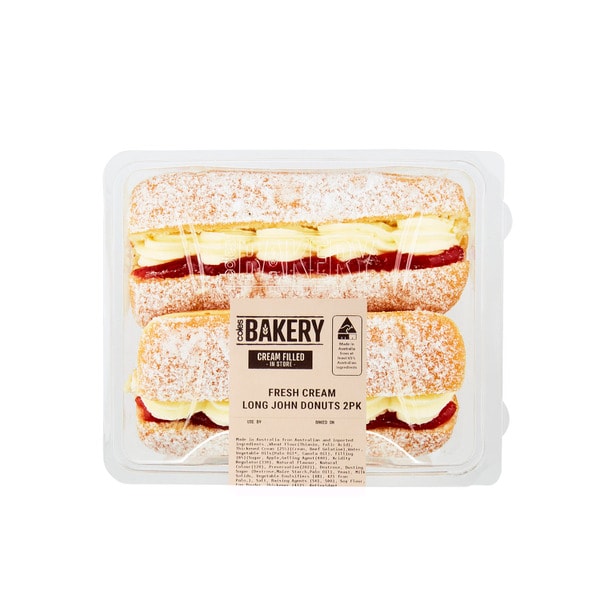Coles Bakery Fresh Cream Long John Donuts | 2 pack