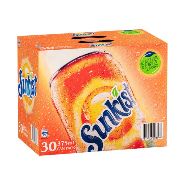 Sunkist Orange Soft Drink Cans Multipack 375mL x 30 Pack | 30 pack
