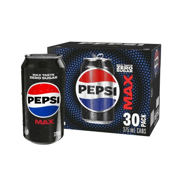 Pepsi Max No Sugar Cola Soft Drink Cans Multipack 375mL x 30 Pack | 30 pack