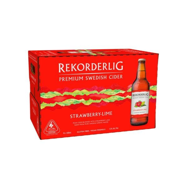 Rekorderlig Strawberry & Lime Cider Bottle 500mL | 15 Pack