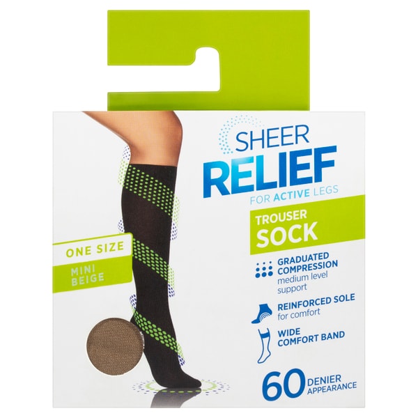 Sheer Relief 33087 OSFA Pantyhose Trouser Sock Beige | 1 pack