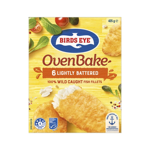 Birds Eye Frozen Fish Fillets With Original Lightly Battered Oven Bake 6 Pack | 425g
