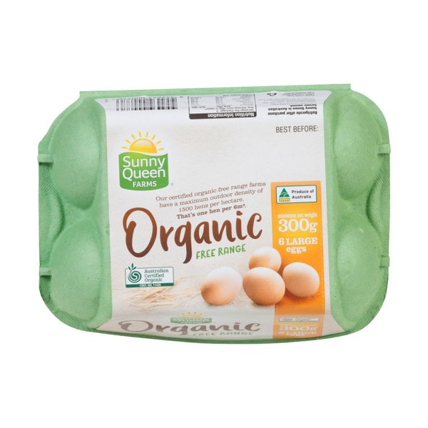 Sunny Queen Organic Free Range Large Eggs 6 pack | 300g