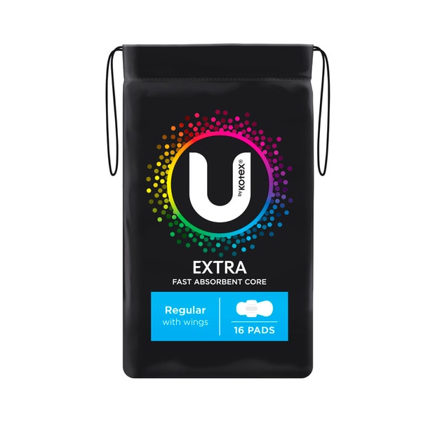 U by Kotex Extra Pads Regular with Wings | 16 pack