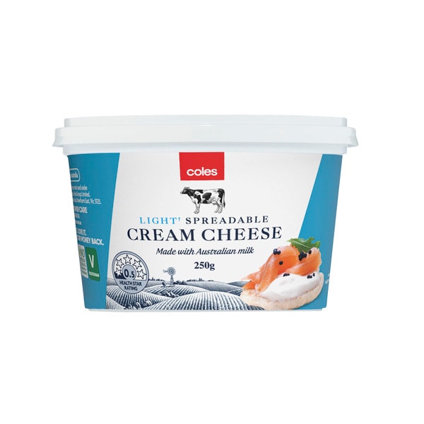 Coles Spreadable Light Cream Cheese Tub | 250g