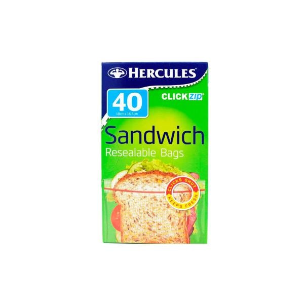 Hercules Clickzip Sandwich Bags 18cm x 16.5cm | 40 pack
