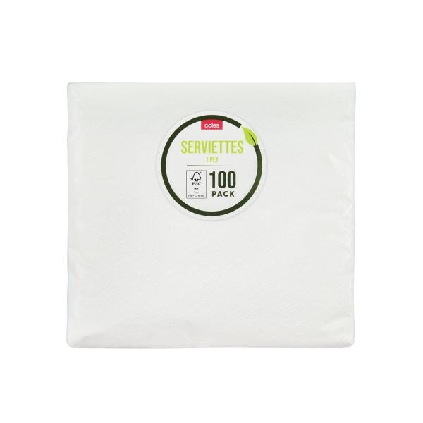 Coles White Serviettes | 100 Pack