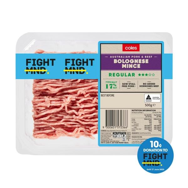 Coles Pork & Beef 3 Star Mince Bolognese | 500g