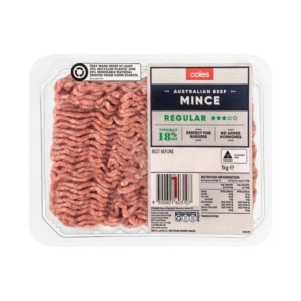 Coles No Added Hormone Beef 3 Star Regular Mince | 500g
