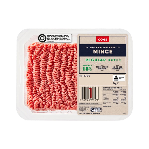 Coles No Added Hormone Beef 3 Star Regular Mince | 1kg