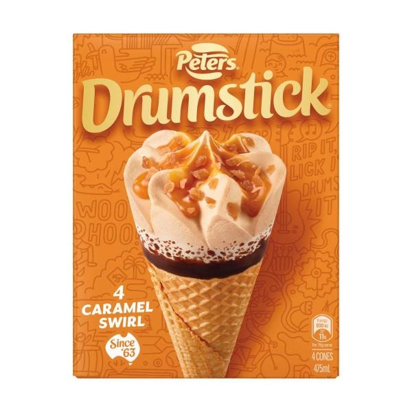 Peters Drumstick Caramel Swirl Ice Cream 4 Pack | 475mL