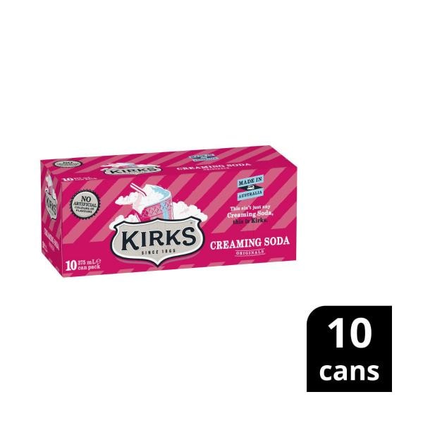 Kirks Creaming Soda Soft Drink Multipack Cans 10 x 375mL | 10 pack