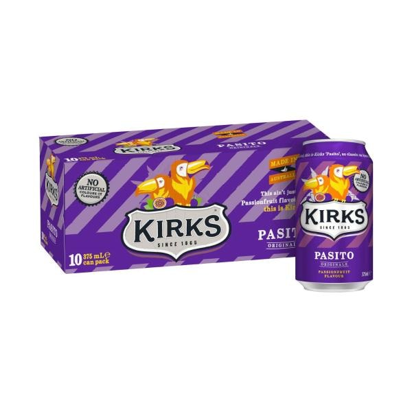 Kirks Pasito Passionfruit Soft Drink 10x375mL | 10 Pack
