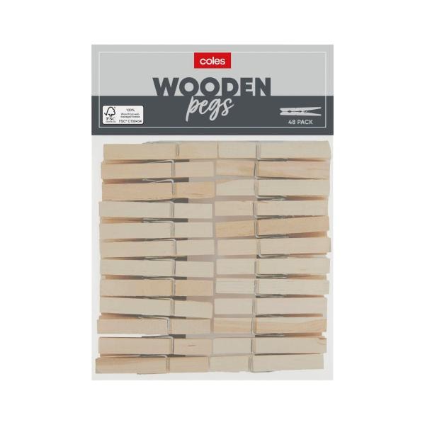 Coles Wooden Pegs | 48 pack