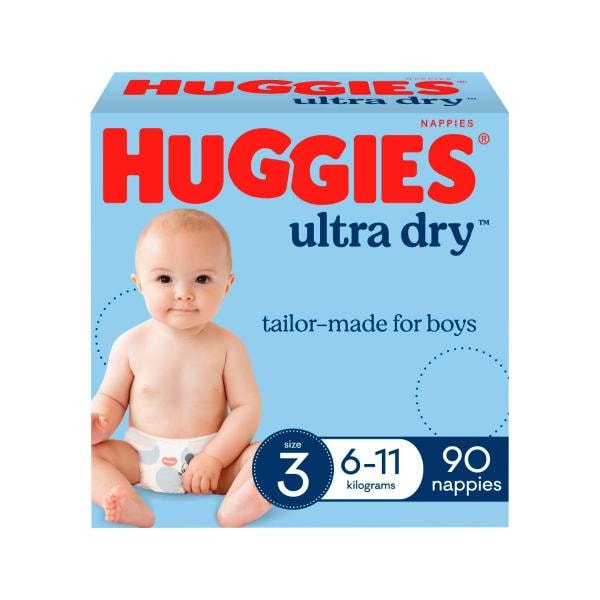 Huggies Ultra Dry Nappies Boys Size 3 (6-11kg) | 90 pack