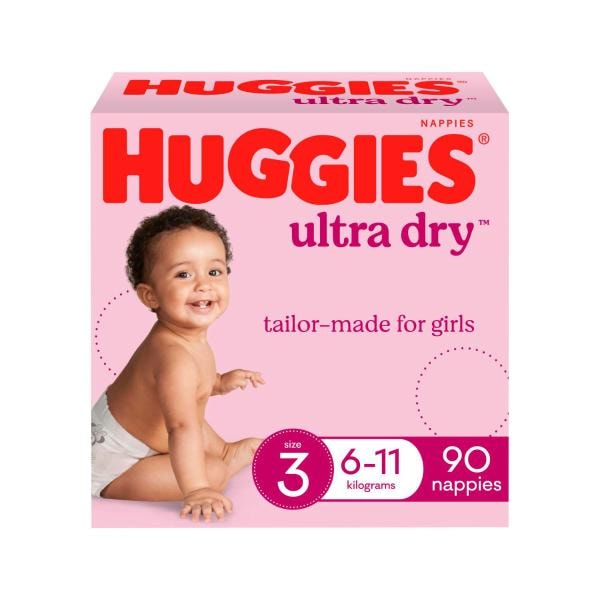 Huggies Ultra Dry Nappies Girls Size 3 (6-11kg) | 90 pack