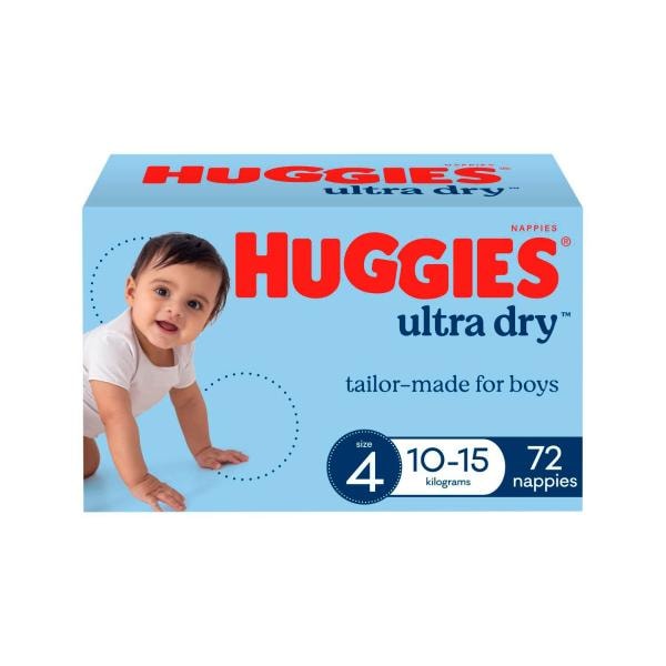 Huggies Ultra Dry Nappies Boys Size 4 (10-15kg) | 72 pack