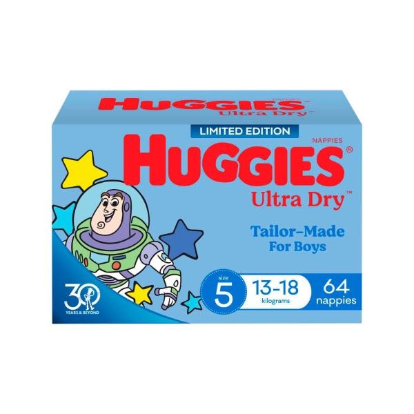 Huggies Ultra Dry Nappies Boys Size 5 (13-18kg) | 64 pack