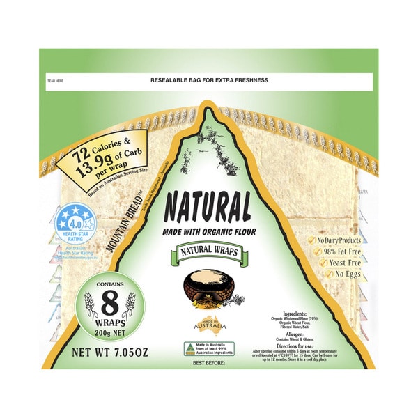 Mountain Bread Natural Wraps 8 Pack | 200g