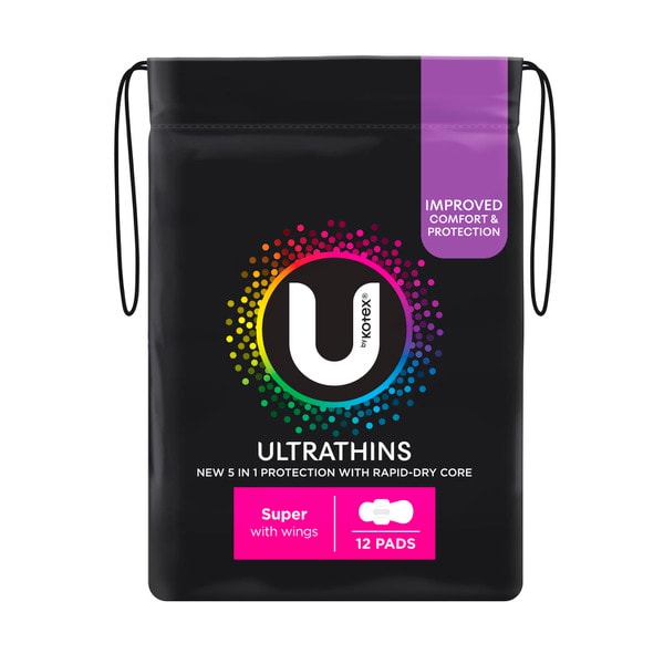 U by Kotex Ultrathin Pads Super with Wings | 12 pack