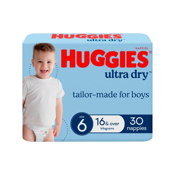 Huggies Ultra Dry Nappies Boys Size 6 (16kg+) | 30 pack