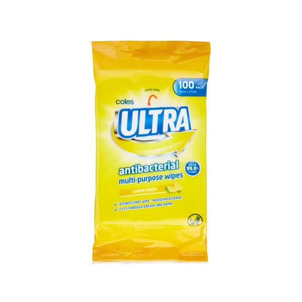 Coles Ultra Antibacterial Multipurpose Wipes Lemon | 100 pack