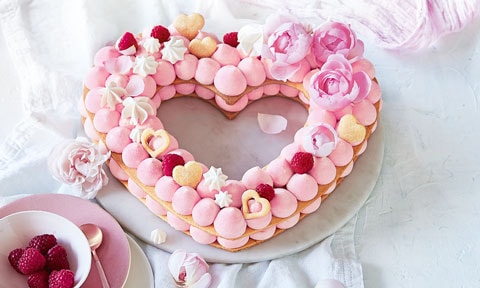 Love Heart Biscuit Cake on White Plate