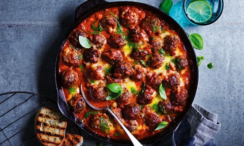 Cheesy Skillet Baked Meatball