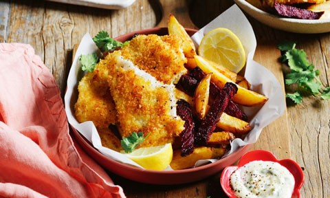 Fish and chips with lime and coriander mayo